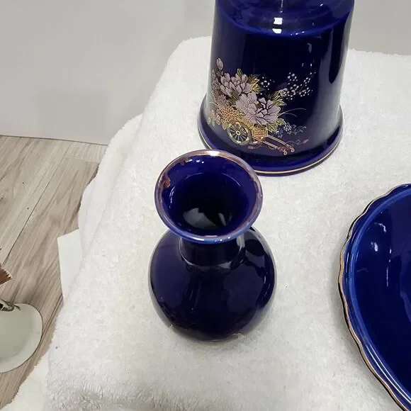 Vintage Japan Blue Cobalt Ceramic Set Lot of 5